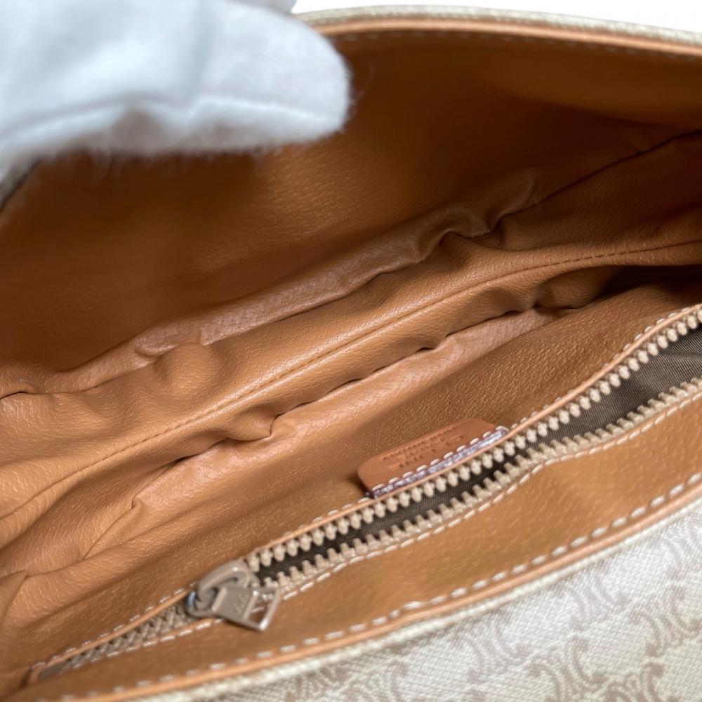 CELINE セリーヌ ショルダーバッグ マカダム ヴィンテージ 半月型 DM92 PVCコーティングキャンバス ベージュ ゴールド金具 レディース【中古品】