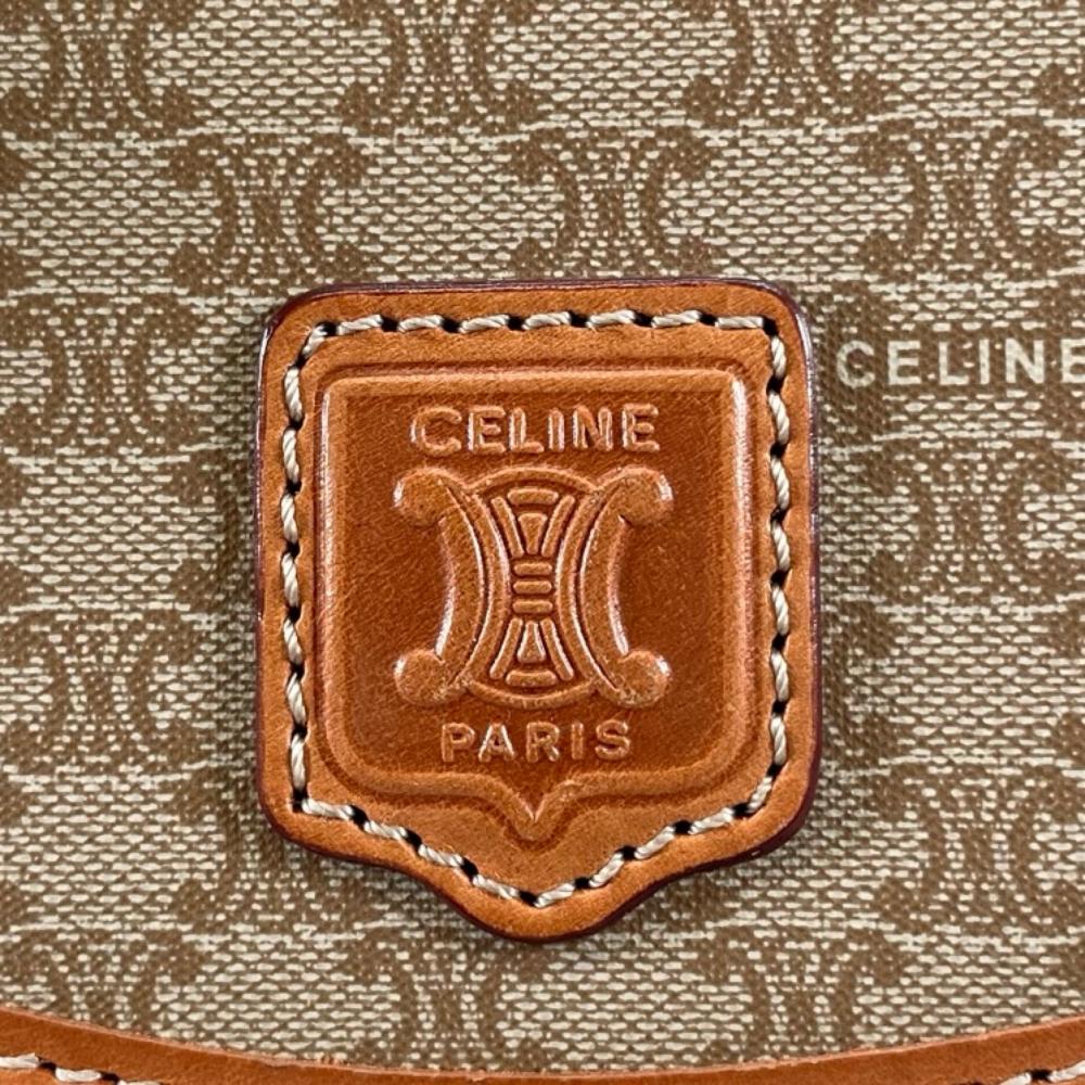 CELINE セリーヌ ショルダーバッグ マカダム ヴィンテージ 半月型 DM92 PVCコーティングキャンバス ベージュ ゴールド金具 レディース【中古品】