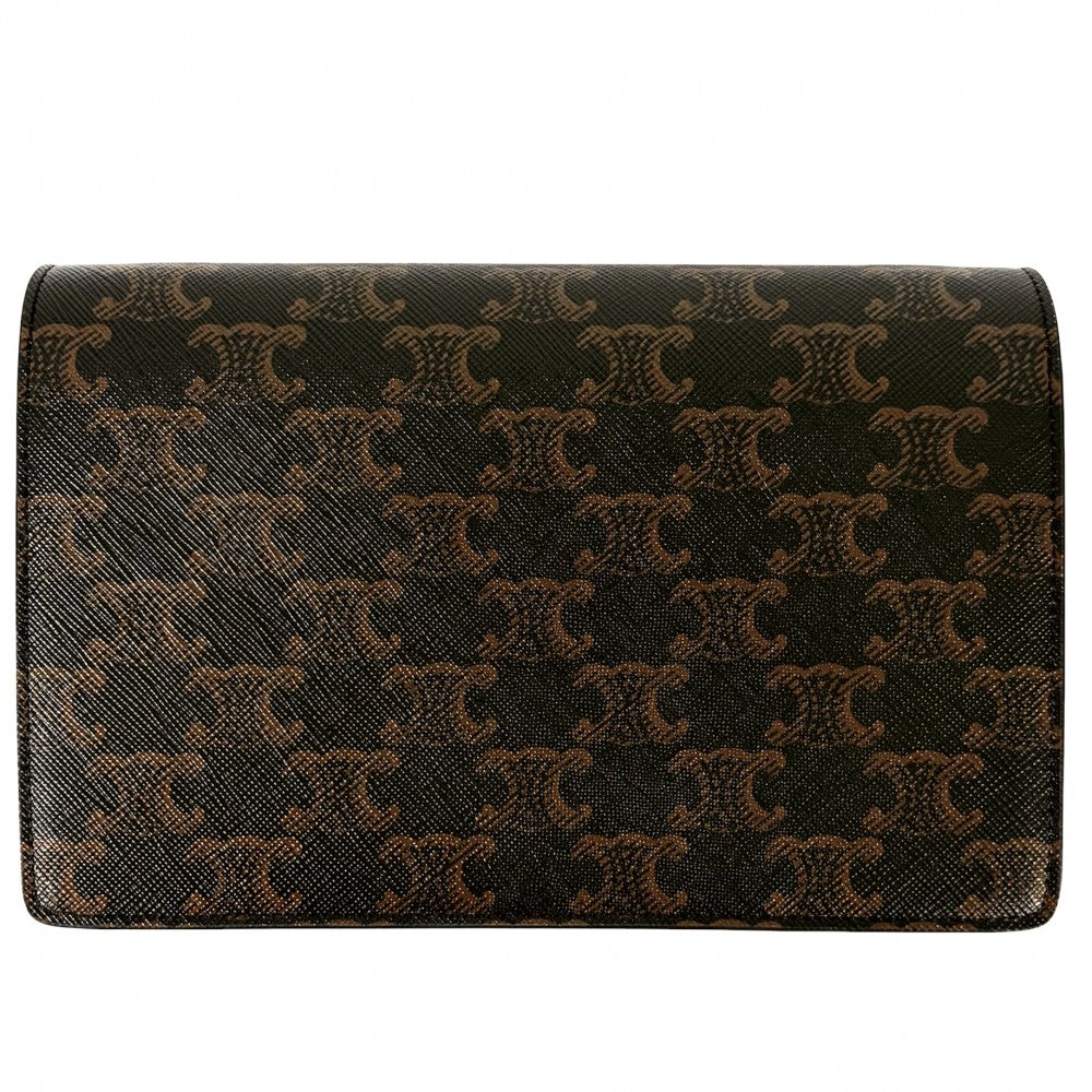 CELINE セリーヌ ショルダーバッグ トリオンフ 財布 セカンドバッグ ショルダーウォレット 2WAY 10D852CG9.04LU PVCコーティングキャンバス レザー ブラウン 茶 ゴールド金具 レディース【中古品】