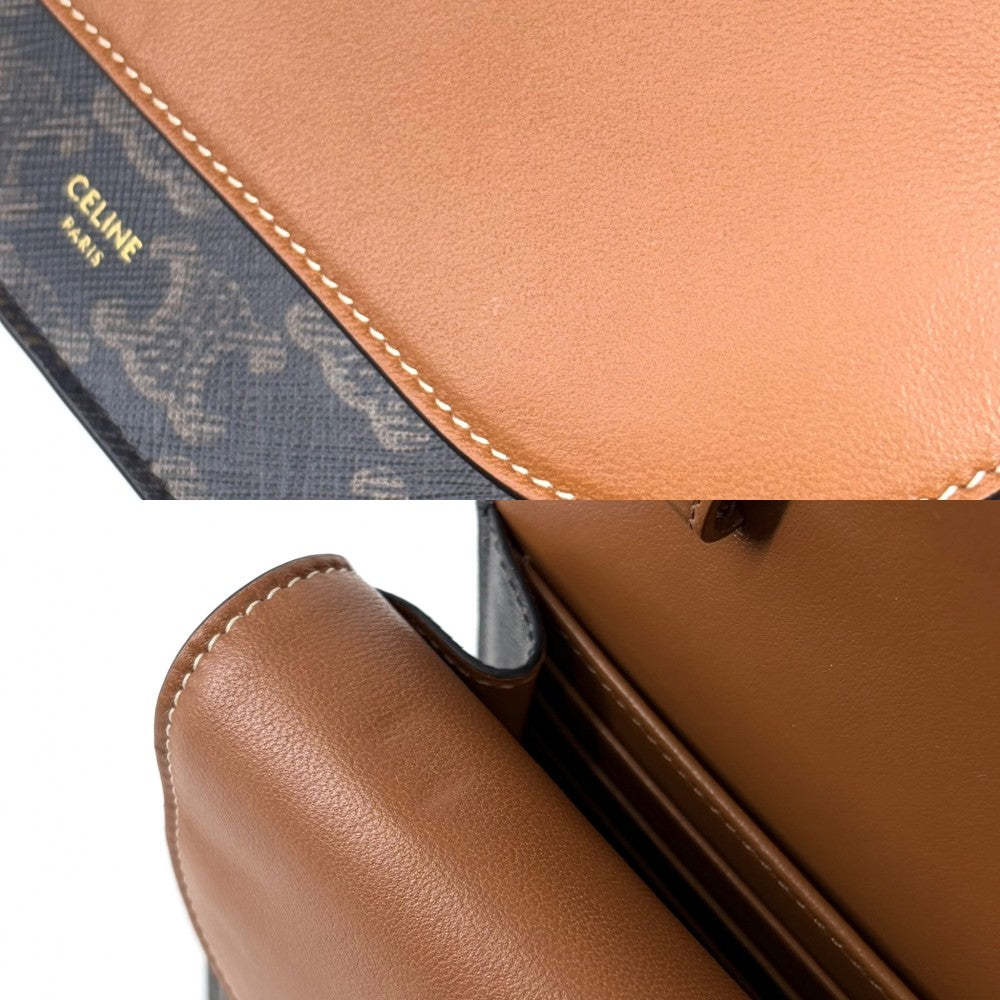 CELINE セリーヌ ショルダーバッグ トリオンフ 財布 セカンドバッグ ショルダーウォレット 2WAY 10D852CG9.04LU PVCコーティングキャンバス レザー ブラウン 茶 ゴールド金具 レディース【中古品】