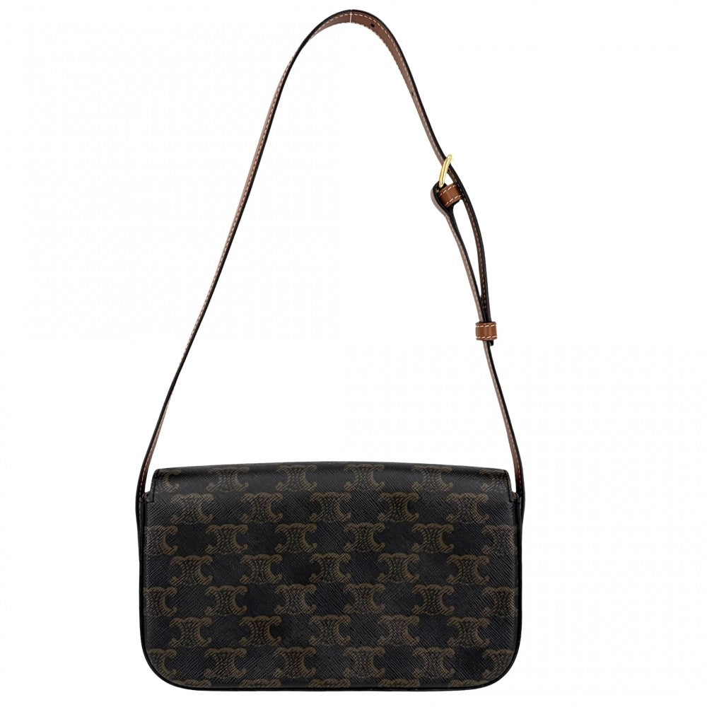 CELINE セリーヌ ショルダーバッグ トリオンフ クロード ミニバッグ PVCコーティングキャンバス レザー ブラウン 茶 ゴールド金具 レディース【中古品】