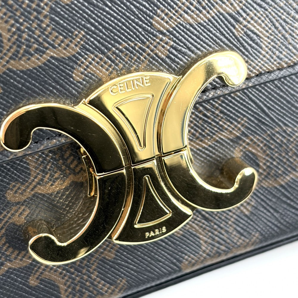 CELINE セリーヌ ショルダーバッグ トリオンフ クロード ミニバッグ PVCコーティングキャンバス レザー ブラウン 茶 ゴールド金具 レディース【中古品】