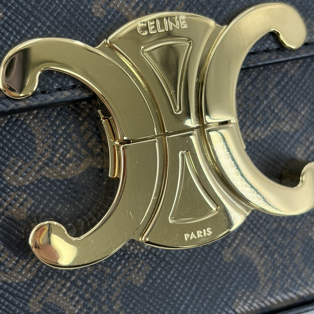 CELINE セリーヌ ショルダーバッグ トリオンフ クロード ミニバッグ PVCコーティングキャンバス レザー ブラウン 茶 ゴールド金具 レディース【中古品】