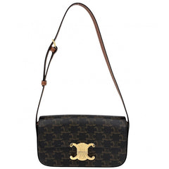 CELINE セリーヌ ショルダーバッグ トリオンフ クロード ミニバッグ PVCコーティングキャンバス レザー ブラウン 茶 ゴールド金具 レディース【中古品】