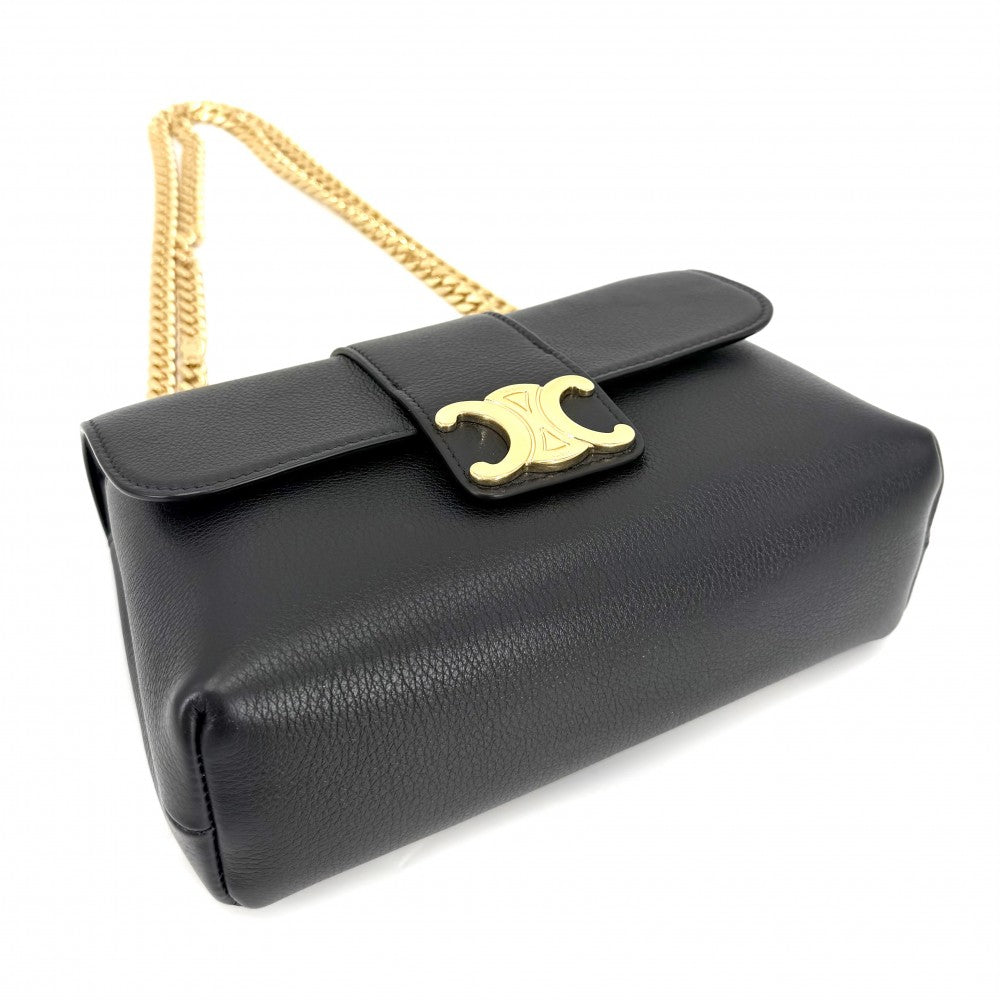 CELINE セリーヌ ショルダーバッグ ミニヴィクトワール ミニバッグ トリオンフ レザー ブラック 黒 ゴールド金具 レディース【中古品】