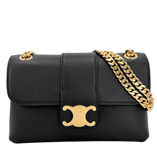 CELINE セリーヌ ショルダーバッグ ミニヴィクトワール ミニバッグ トリオンフ レザー ブラック 黒 ゴールド金具 レディース【中古品】