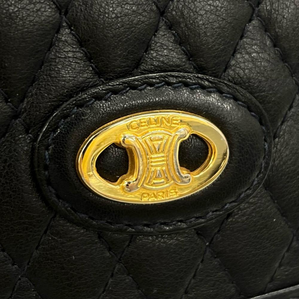 CELINE セリーヌ ショルダーバッグ キルティング トリオンフ レザー ブラック 黒 ゴールド金具 レディース【中古品】