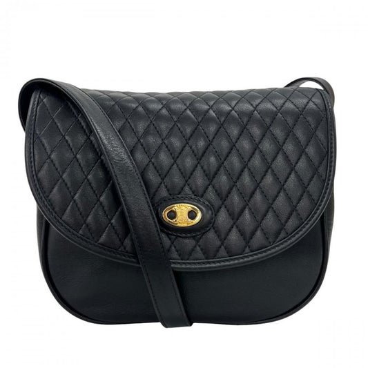 CELINE セリーヌ ショルダーバッグ キルティング トリオンフ レザー ブラック 黒 ゴールド金具 レディース【中古品】