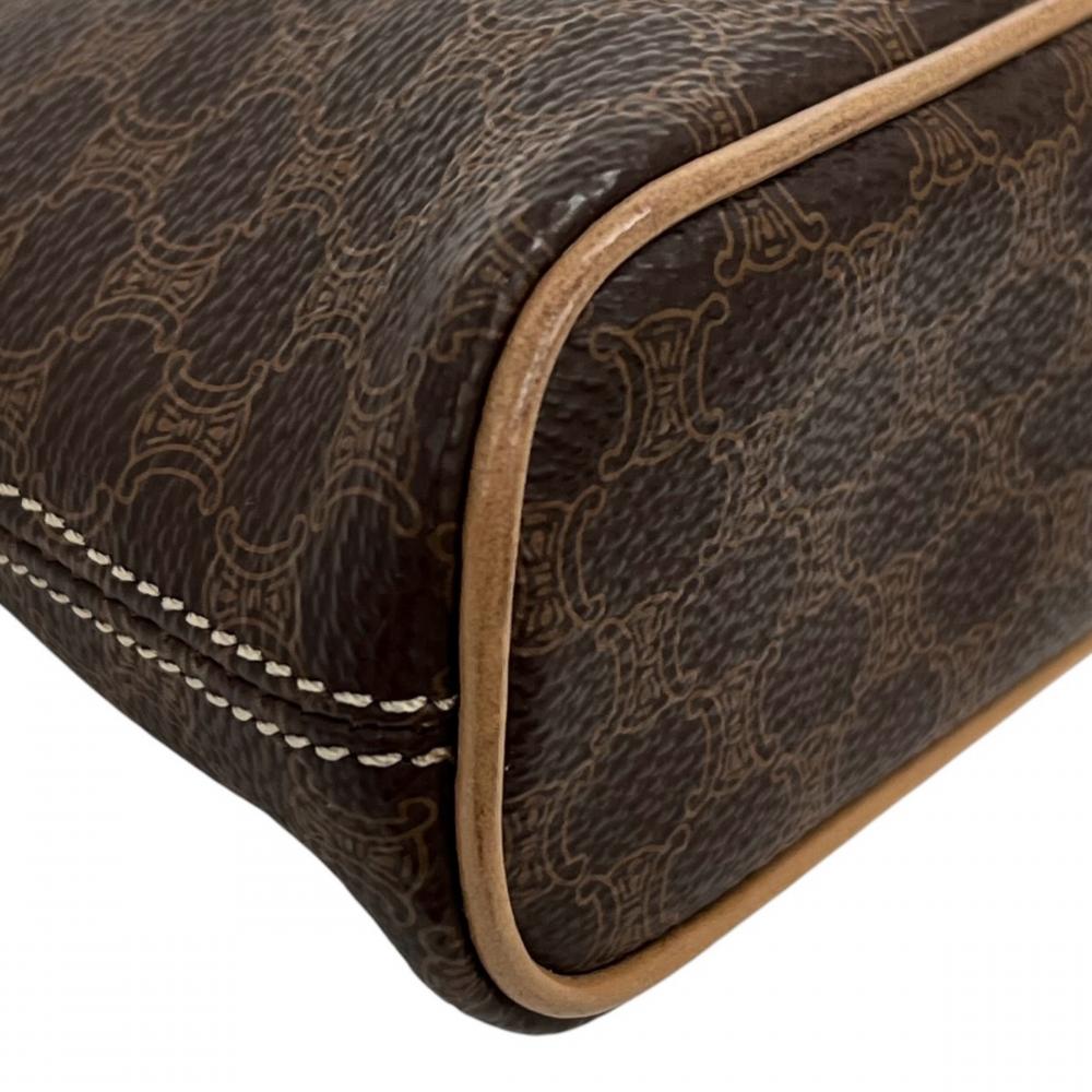 CELINE セリーヌ ショルダーバッグ マカダム チェーンショルダー ミニマル PVCコーティングキャンバス レザー ブラウン 茶 ゴールド金具 レディース【中古品】