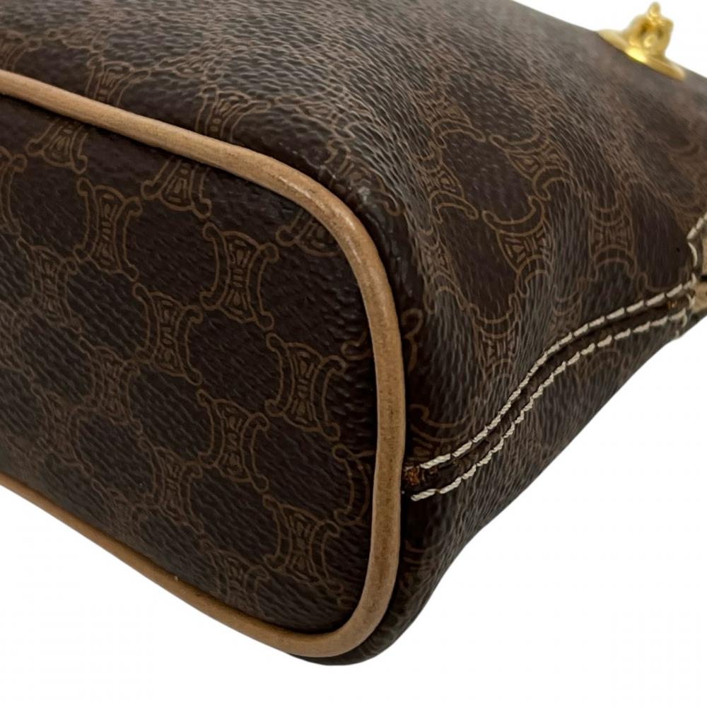 CELINE セリーヌ ショルダーバッグ マカダム チェーンショルダー ミニマル PVCコーティングキャンバス レザー ブラウン 茶 ゴールド金具 レディース【中古品】