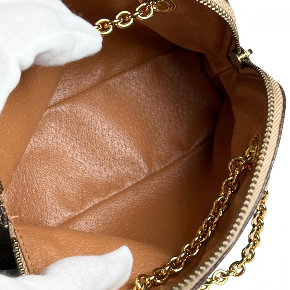 CELINE セリーヌ ショルダーバッグ マカダム チェーンショルダー ミニマル PVCコーティングキャンバス レザー ブラウン 茶 ゴールド金具 レディース【中古品】