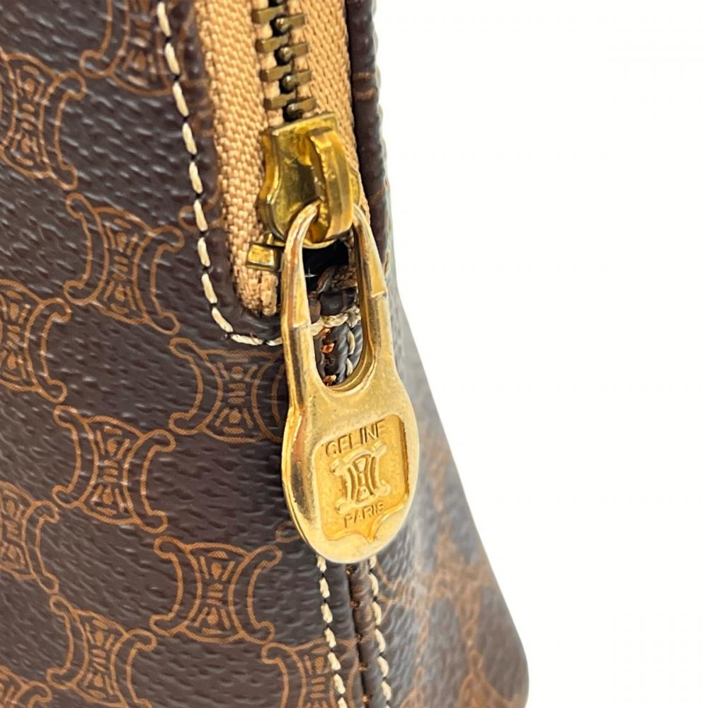 CELINE セリーヌ ショルダーバッグ マカダム チェーンショルダー ミニマル PVCコーティングキャンバス レザー ブラウン 茶 ゴールド金具 レディース【中古品】