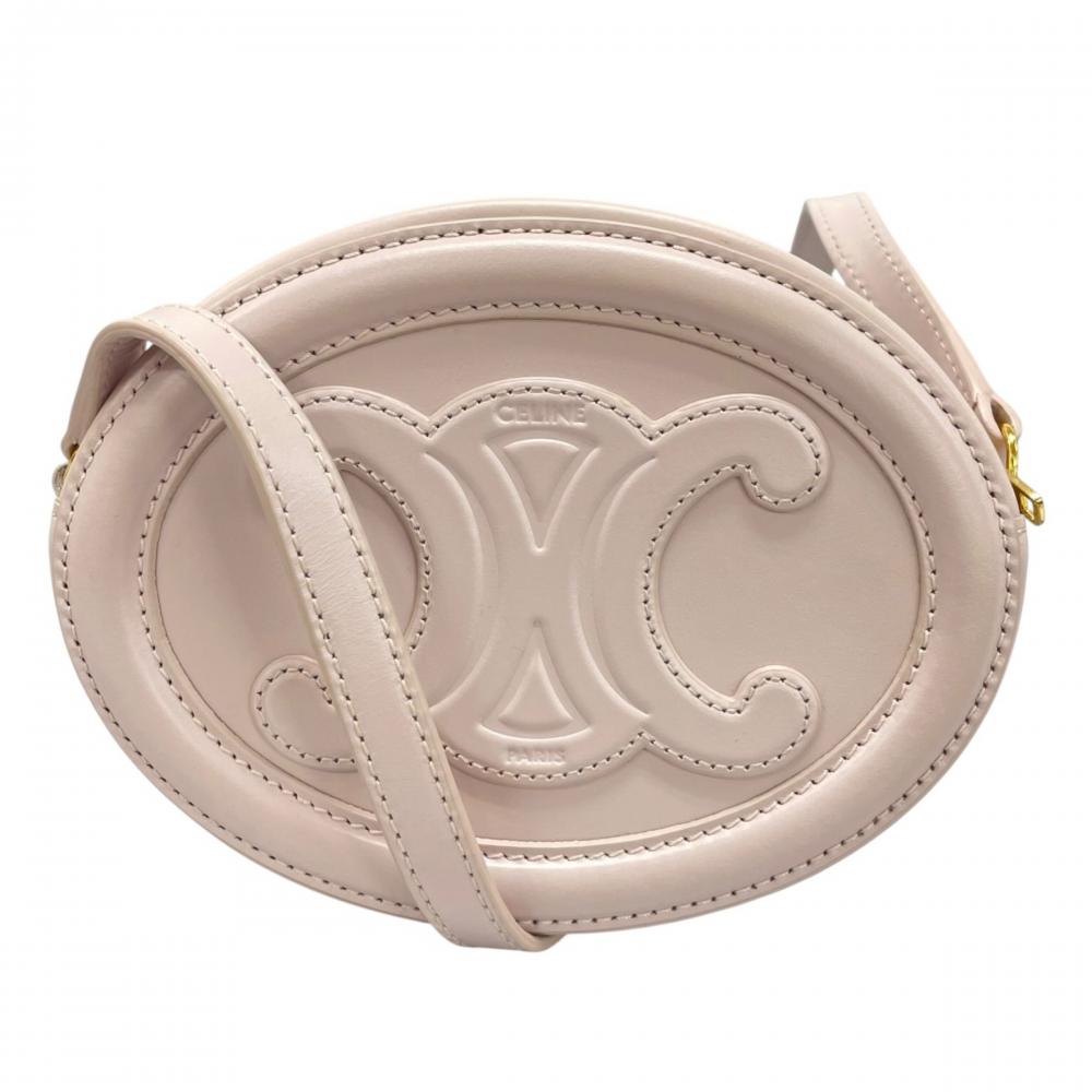 CELINE セリーヌ ショルダーバッグ キュイル トリオンフ オーバルパース ロゴバッグ 10I703DPQ レザー ピンク ゴールド金具 レディース【中古品】
