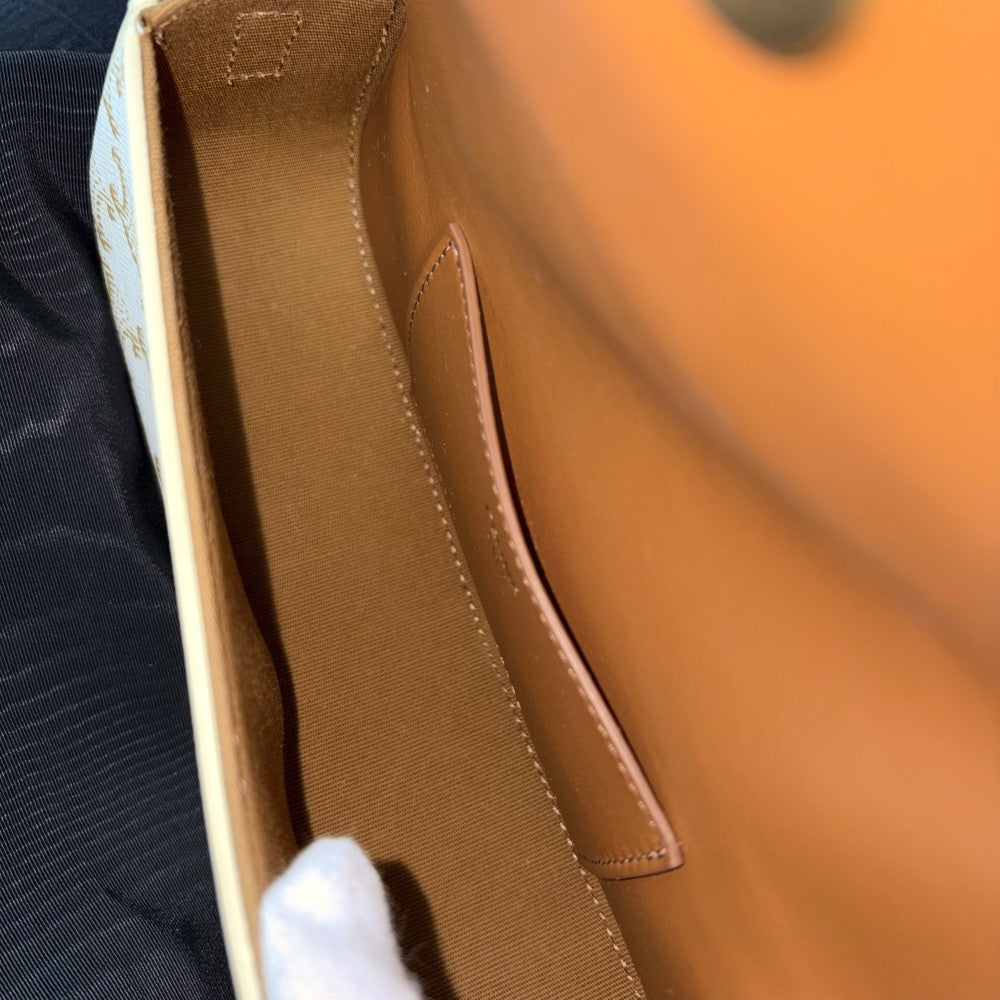CELINE セリーヌ ショルダーバッグ タブー トリオンフ PVCコーティングキャンバス レザー ホワイト 白 ブラウン 茶 ゴールド金具 レディース【中古品】