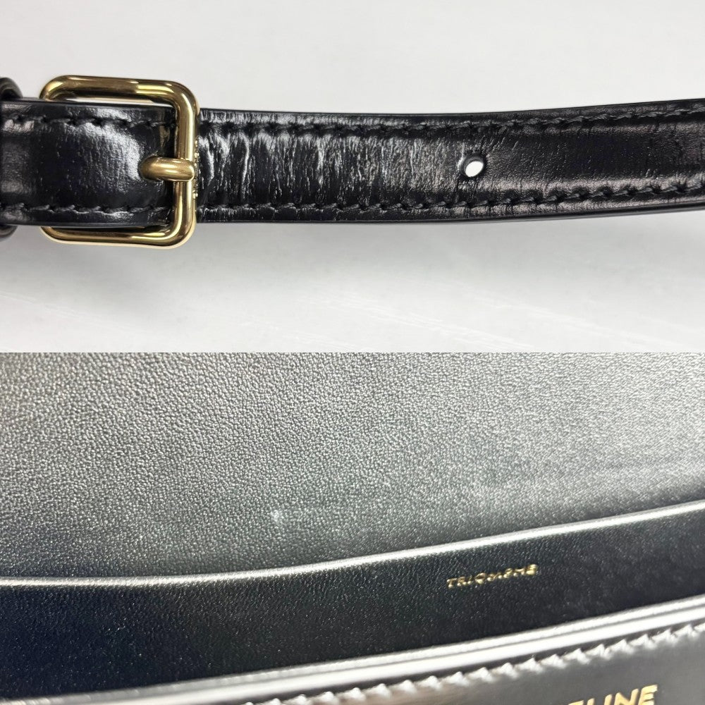 CELINE セリーヌ ショルダーバッグ トリオンフ クロード ミニバッグ レザー ブラック 黒 ゴールド金具 レディース【中古品】