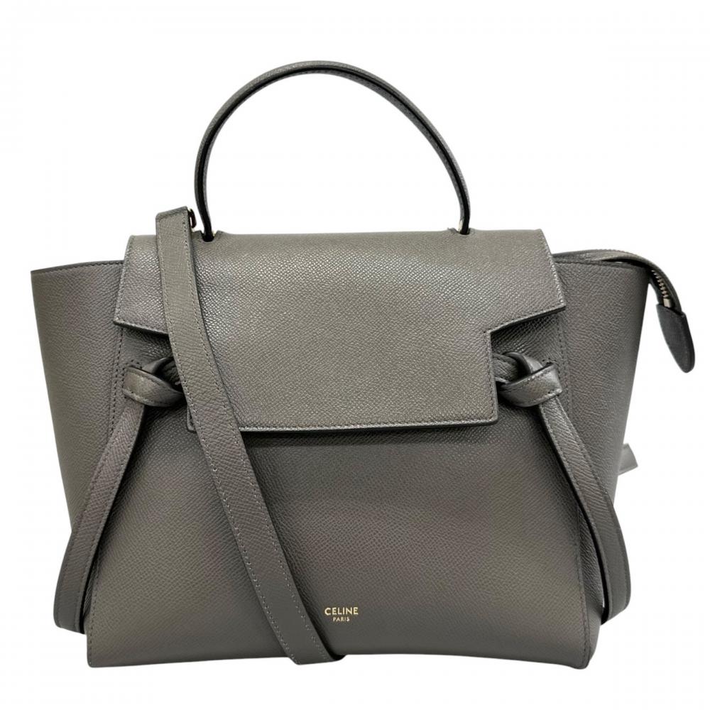 CELINE セリーヌ 2WAY ベルトバッグ ハンドバッグ ショルダーバッグ カーフ グレー ゴールド金具 レディース【中古品】