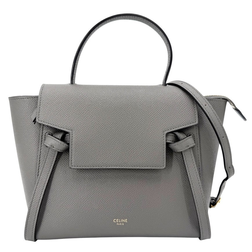 CELINE セリーヌ 2WAY ベルトバッグ ハンドバッグ ショルダーバッグ カーフ グレー ゴールド金具 レディース【中古品】