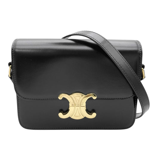 CELINE セリーヌ ショルダーバッグ ティーン トリオンフ レザー ブラック 黒 ゴールド金具 レディース【中古品】