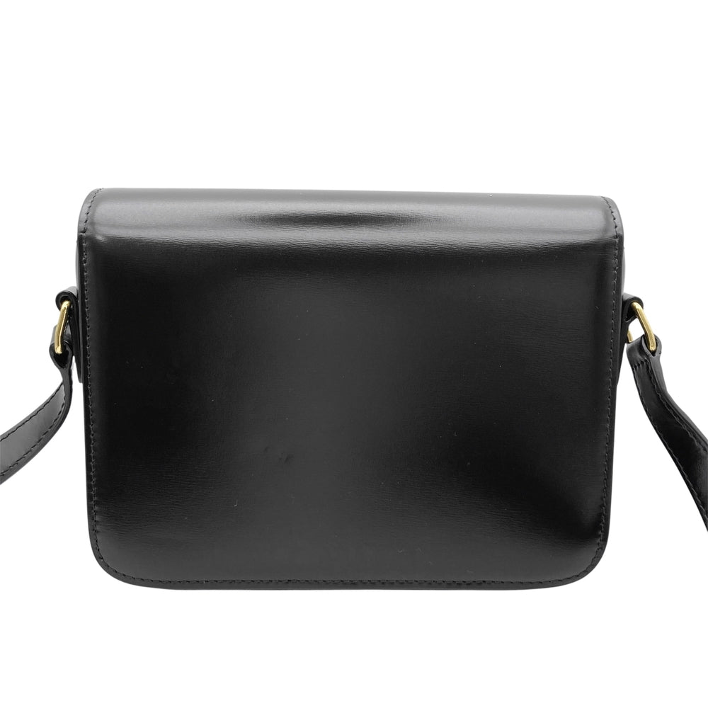 CELINE セリーヌ ショルダーバッグ ティーン トリオンフ レザー ブラック 黒 ゴールド金具 レディース【中古品】