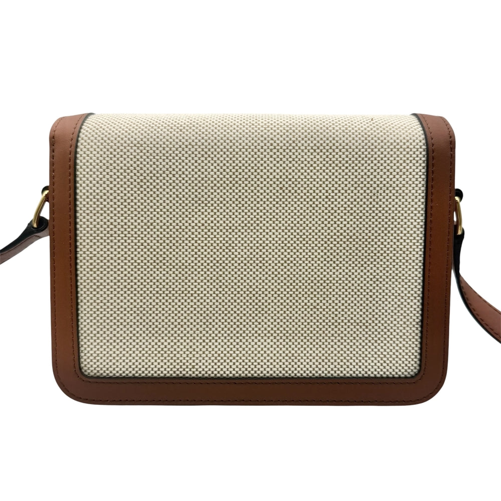 CELINE セリーヌ ショルダーバッグ ティーントリオンフ キャンバス レザー ベージュ ブラウン 茶 ゴールド金具 レディース【中古品】