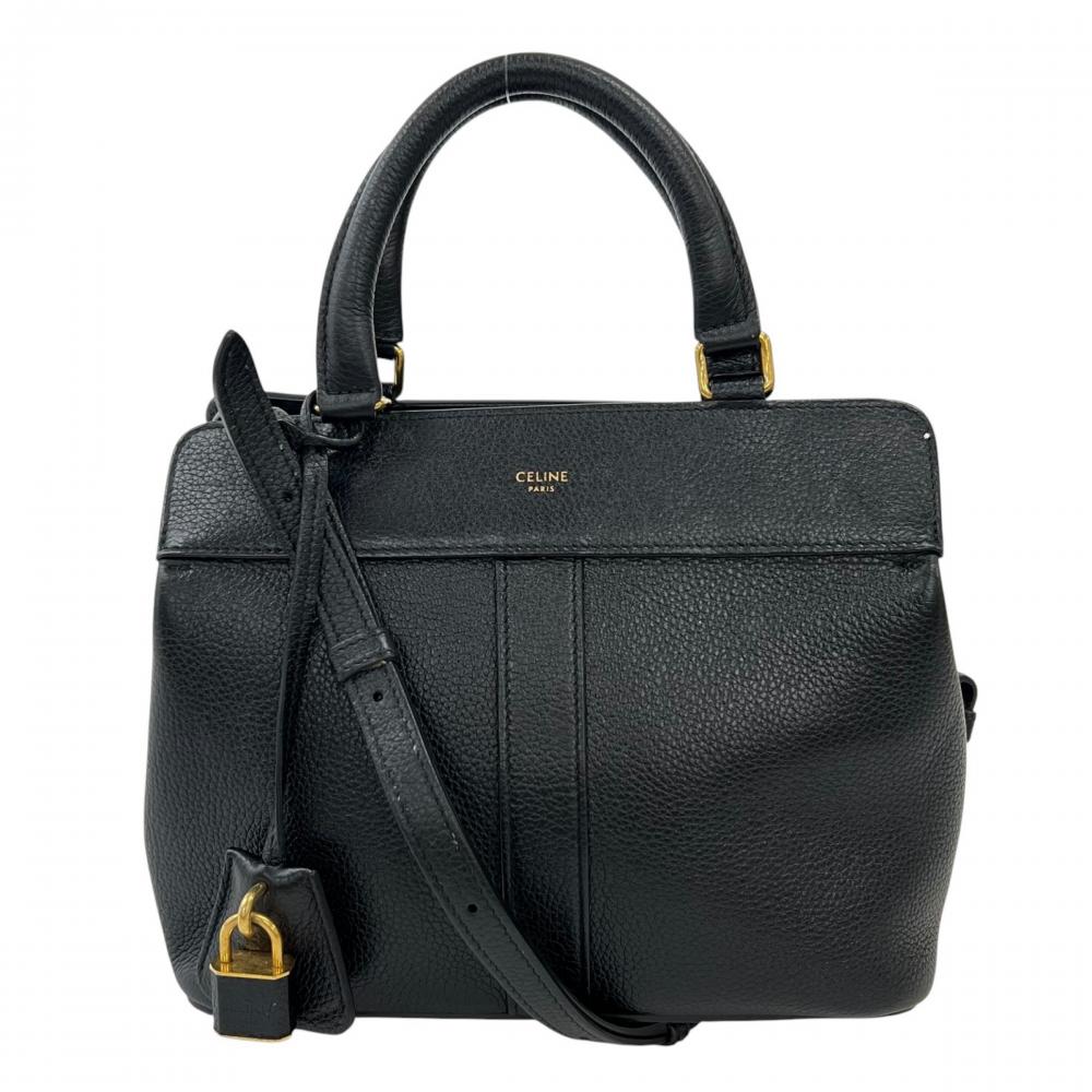 CELINE セリーヌ ショルダーバッグ ハンドバッグ カバ・ドゥ・フランス 2WAY スモール 191963CRE.38NO レザー ブラック 黒 ゴールド金具 レディース【中古品】