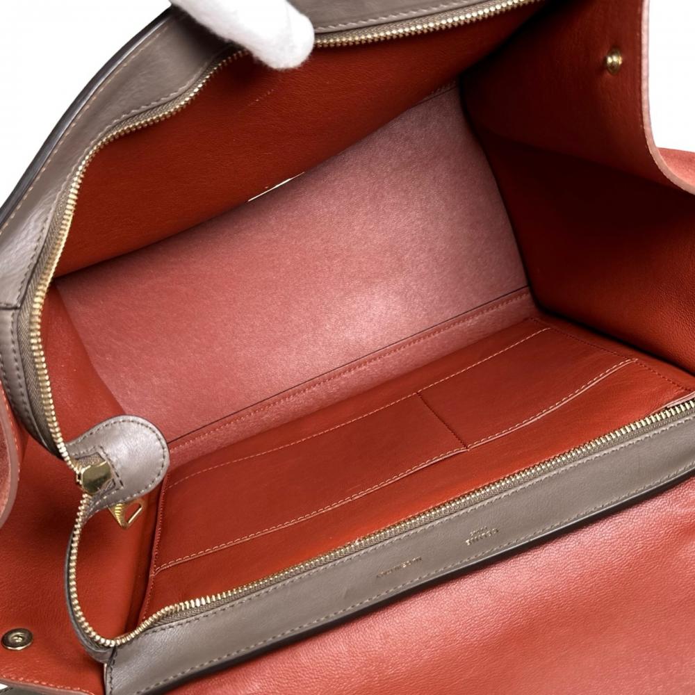 CELINE セリーヌ 2WAY サイドウィング トラペーズ ミディアム ハンドバッグ ショルダーバッグ バイカラー スムースレザー ブラウン 茶 レッド 赤 ゴールド金具 レディース【中古品】
