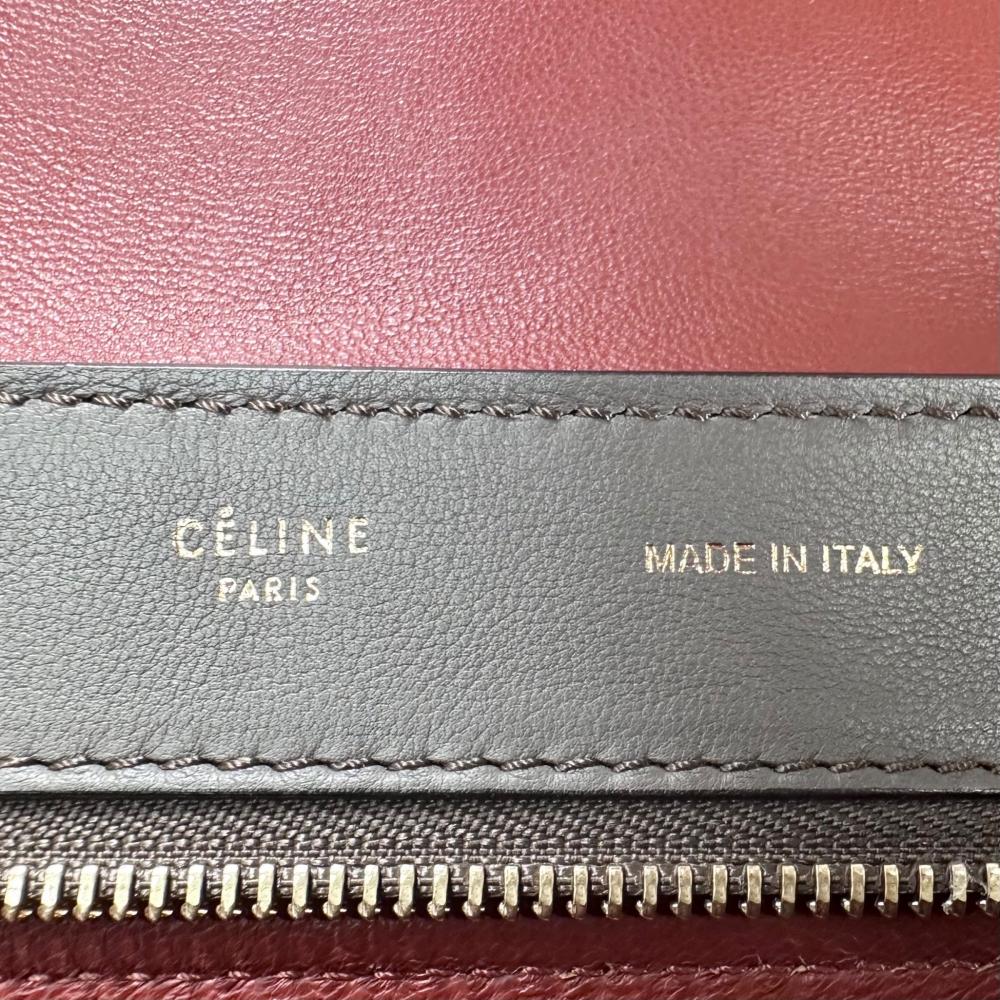 CELINE セリーヌ 2WAY サイドウィング トラペーズ ミディアム ハンドバッグ ショルダーバッグ バイカラー スムースレザー ブラウン 茶 レッド 赤 ゴールド金具 レディース【中古品】