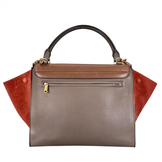 CELINE セリーヌ 2WAY サイドウィング トラペーズ ミディアム ハンドバッグ ショルダーバッグ バイカラー スムースレザー ブラウン 茶 レッド 赤 ゴールド金具 レディース【中古品】