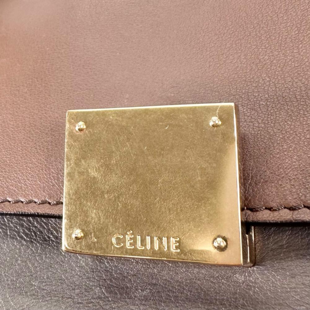 CELINE セリーヌ 2WAY サイドウィング トラペーズ ミディアム ハンドバッグ ショルダーバッグ バイカラー スムースレザー ブラウン 茶 レッド 赤 ゴールド金具 レディース【中古品】