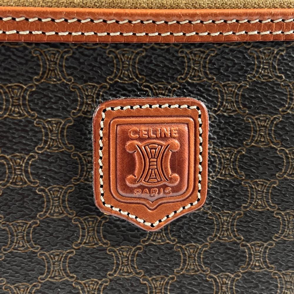 CELINE セリーヌ ポーチ マカダムバニティバッグ センターロゴ MC96 PVC レザー ブラウン 茶 ゴールド金具 レディース【中古品】