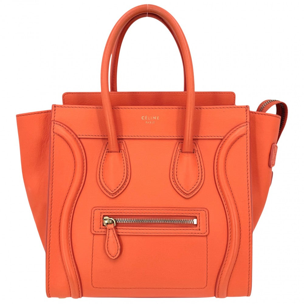 CELINE セリーヌ ハンドバッグ ラゲージ マイクロショッパー レザー オレンジ ゴールド金具 レディース【中古品】