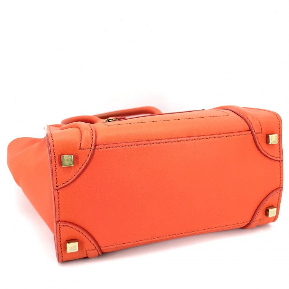 CELINE セリーヌ ハンドバッグ ラゲージ マイクロショッパー レザー オレンジ ゴールド金具 レディース【中古品】