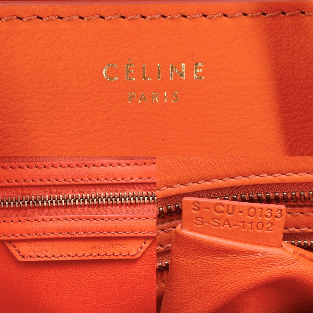 CELINE セリーヌ ハンドバッグ ラゲージ マイクロショッパー レザー オレンジ ゴールド金具 レディース【中古品】