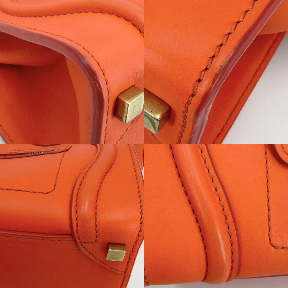 CELINE セリーヌ ハンドバッグ ラゲージ マイクロショッパー レザー オレンジ ゴールド金具 レディース【中古品】