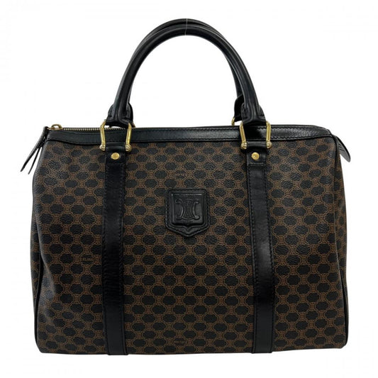 CELINE セリーヌ ハンドバッグ オールドセリーヌ マカダム ミニボストン PVCコーティングキャンバス レザー ブラック 黒 ブラウン 茶 ゴールド金具 レディース【中古品】
