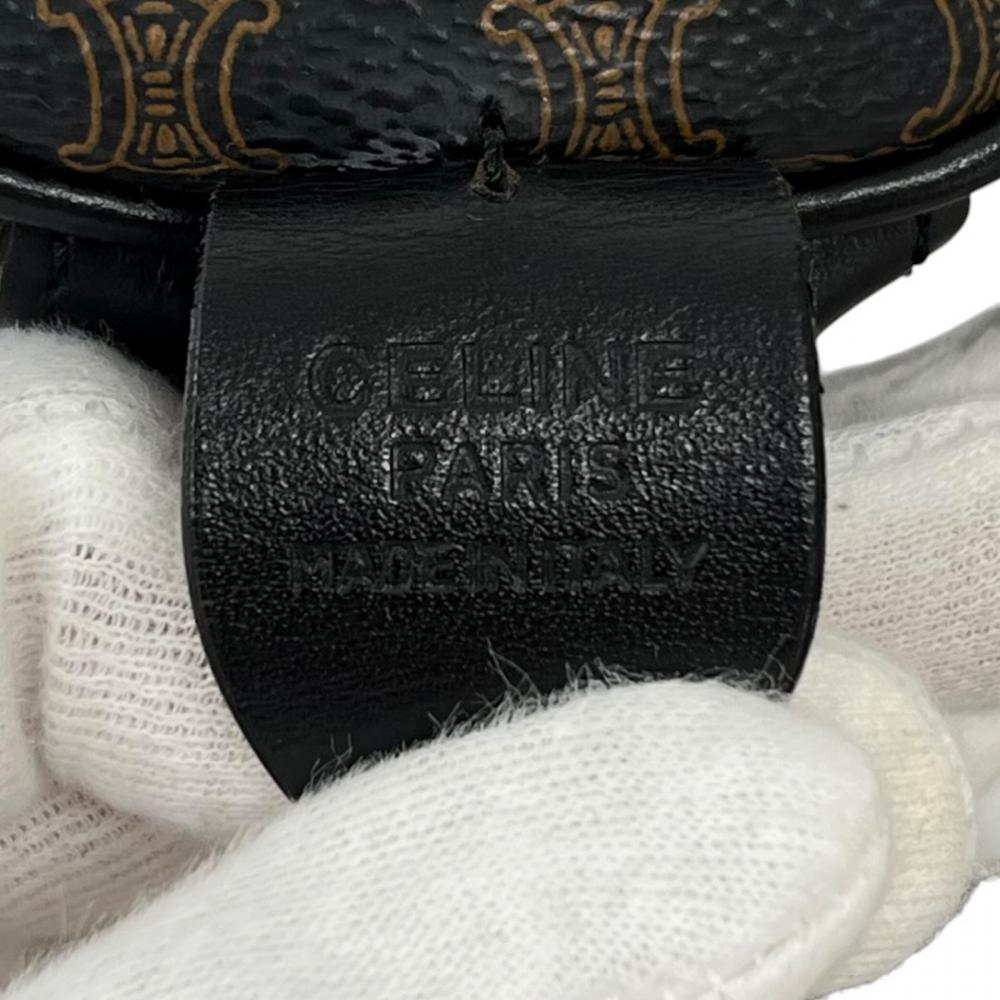 CELINE セリーヌ ハンドバッグ オールドセリーヌ マカダム ミニボストン PVCコーティングキャンバス レザー ブラック 黒 ブラウン 茶 ゴールド金具 レディース【中古品】