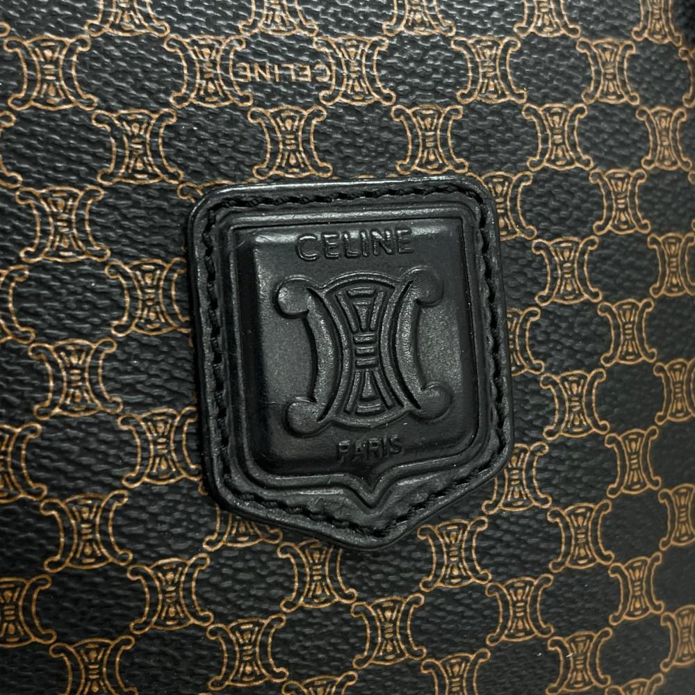 CELINE セリーヌ ハンドバッグ オールドセリーヌ マカダム ミニボストン PVCコーティングキャンバス レザー ブラック 黒 ブラウン 茶 ゴールド金具 レディース【中古品】