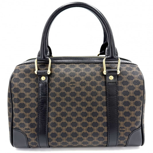 CELINE セリーヌ ハンドバッグ マカダム ヴィンテージ PVCコーティングキャンバス レザー ブラウン 茶 ブラック 黒 ゴールド金具 レディース【中古品】