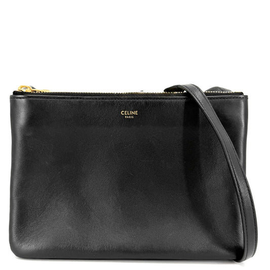 CELINE セリーヌ ショルダーバッグ トリオ ミニバッグ レザー ブラック 黒 ゴールド金具 レディース【中古品】