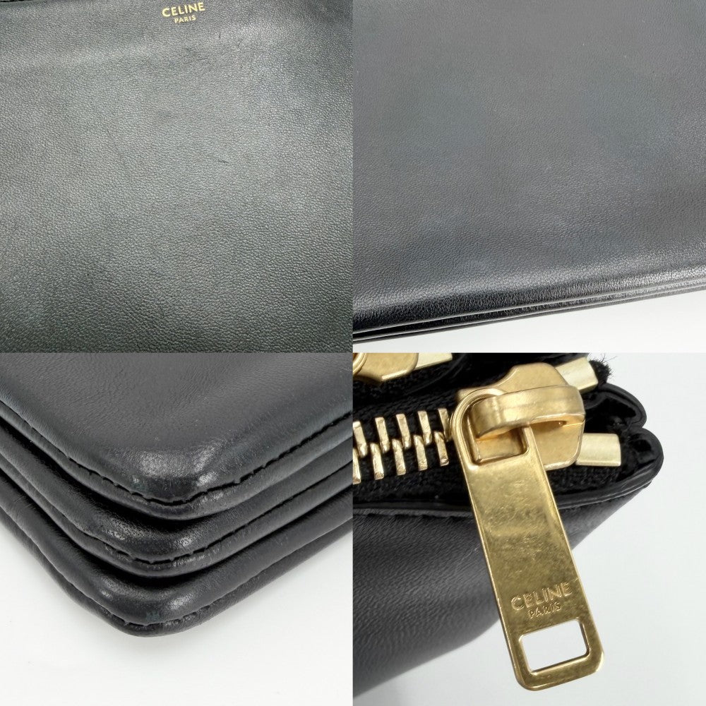 CELINE セリーヌ ショルダーバッグ トリオ ミニバッグ レザー ブラック 黒 ゴールド金具 レディース【中古品】