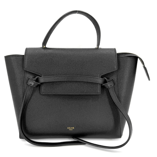 CELINE セリーヌ ハンドバッグ マイクロベルトバッグ レザー ブラック 黒 ゴールド金具 レディース【中古品】