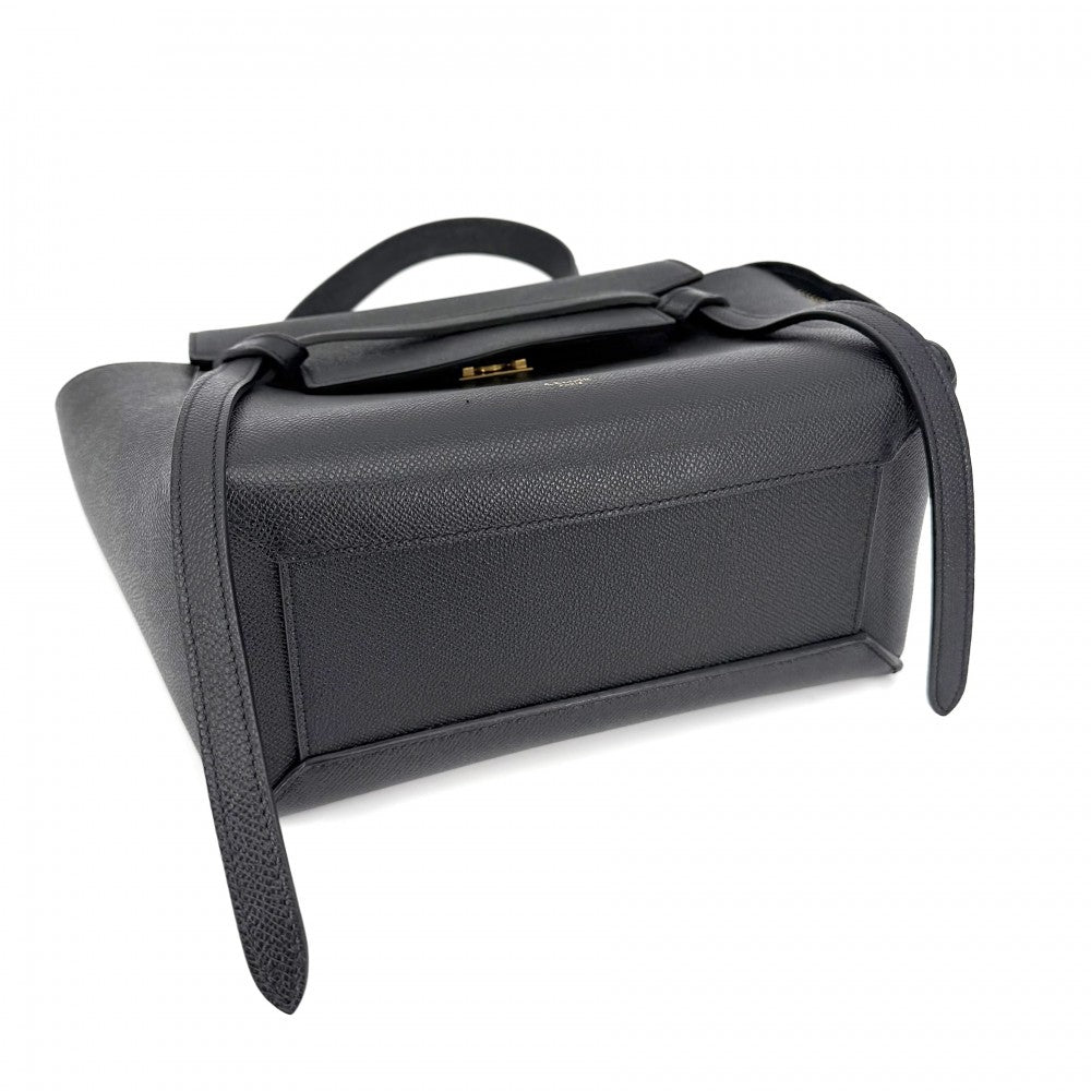CELINE セリーヌ ハンドバッグ マイクロベルトバッグ レザー ブラック 黒 ゴールド金具 レディース【中古品】