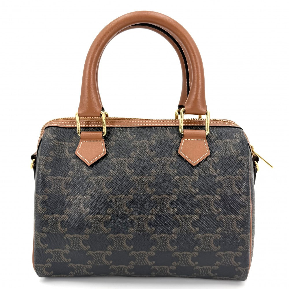 CELINE セリーヌ 2WAY トリオンフ ハンドバッグ ショルダーバッグ ミニボストン レザー ブラウン 茶 ゴールド金具 レディース【中古品】