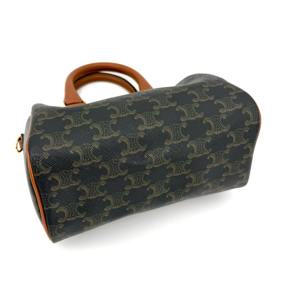 CELINE セリーヌ 2WAY トリオンフ ハンドバッグ ショルダーバッグ ミニボストン レザー ブラウン 茶 ゴールド金具 レディース【中古品】