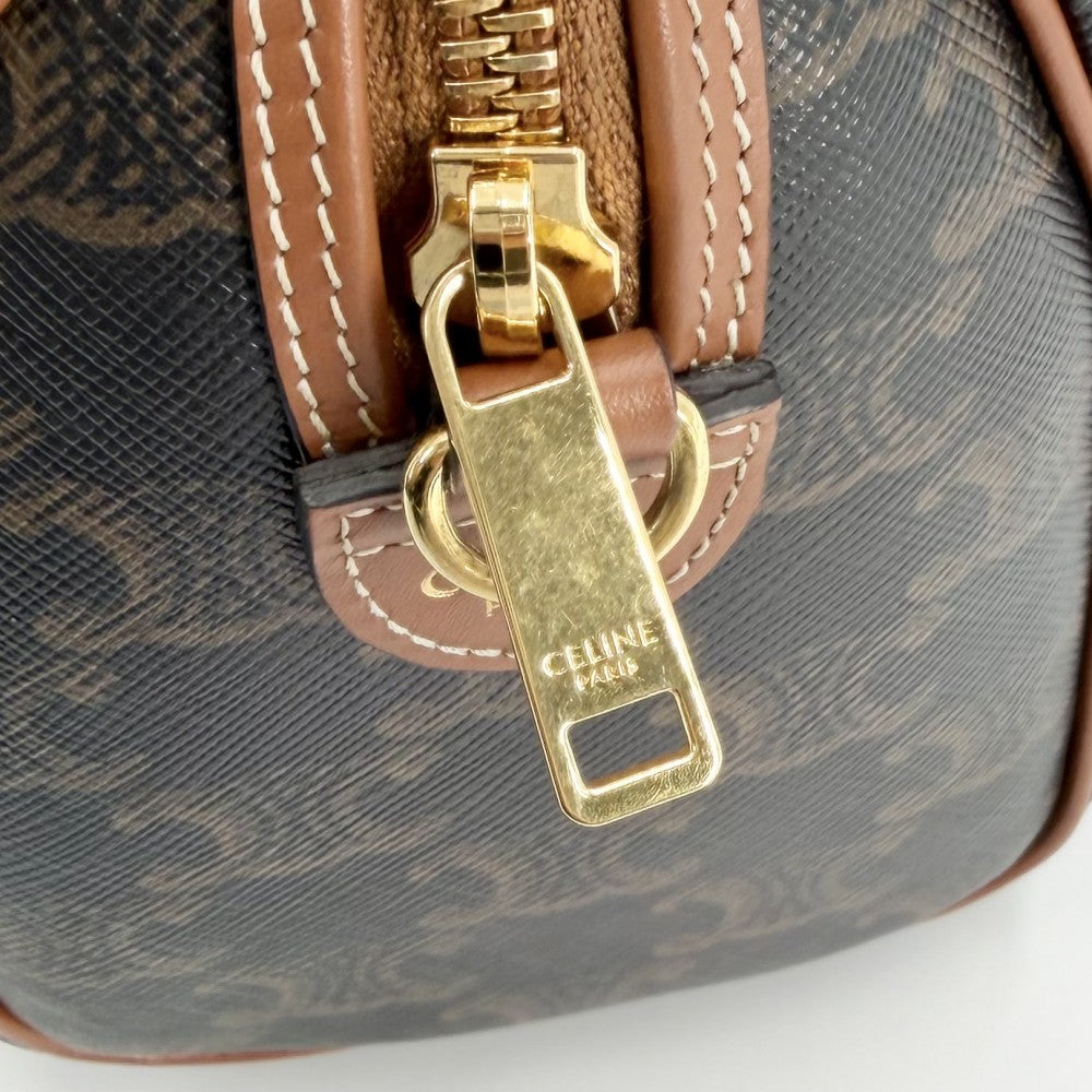 CELINE セリーヌ 2WAY トリオンフ ハンドバッグ ショルダーバッグ ミニボストン レザー ブラウン 茶 ゴールド金具 レディース【中古品】