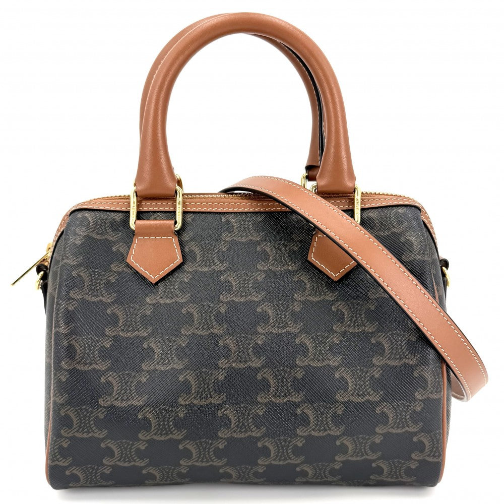 CELINE セリーヌ 2WAY トリオンフ ハンドバッグ ショルダーバッグ ミニボストン レザー ブラウン 茶 ゴールド金具 レディース【中古品】