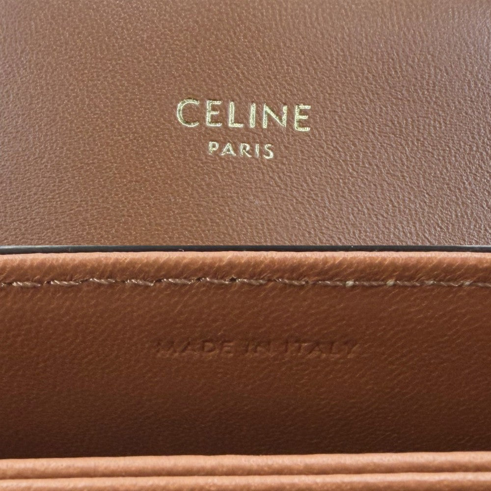 CELINE セリーヌ ショルダーバッグ ティーン トリオンフ PVCコーティングキャンバス レザー ホワイト 白 ブラウン 茶 ゴールド金具 レディース【中古品】