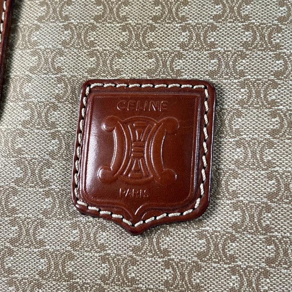 CELINE セリーヌ ハンドバッグ マカダム センターロゴ PVCコーティングキャンバス レザー ベージュ ゴールド金具 レディース【中古品】