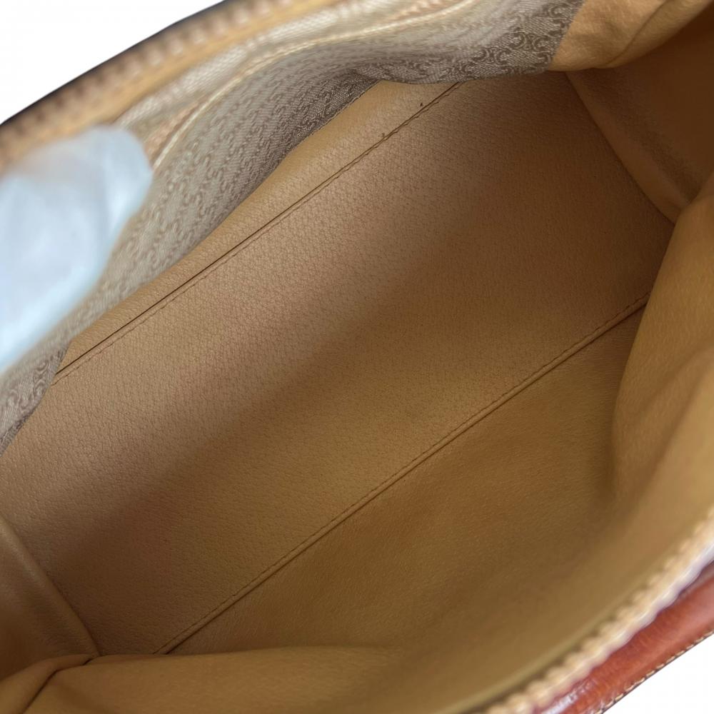 CELINE セリーヌ ハンドバッグ マカダム センターロゴ PVCコーティングキャンバス レザー ベージュ ゴールド金具 レディース【中古品】