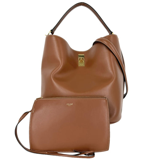 CELINE セリーヌ 2WAY バケット16 ショルダーバッグ ハンドバッグ レザー ブラウン 茶 ゴールド金具 レディース【中古品】